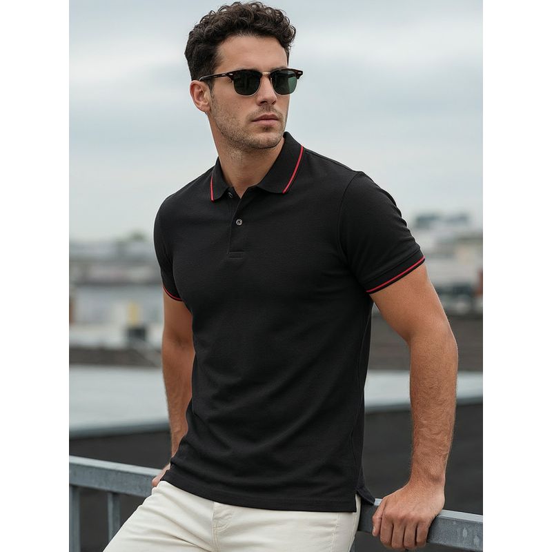 Bewakoof Men Jet Black Solid Regular Fit Polo T-Shirt (S)