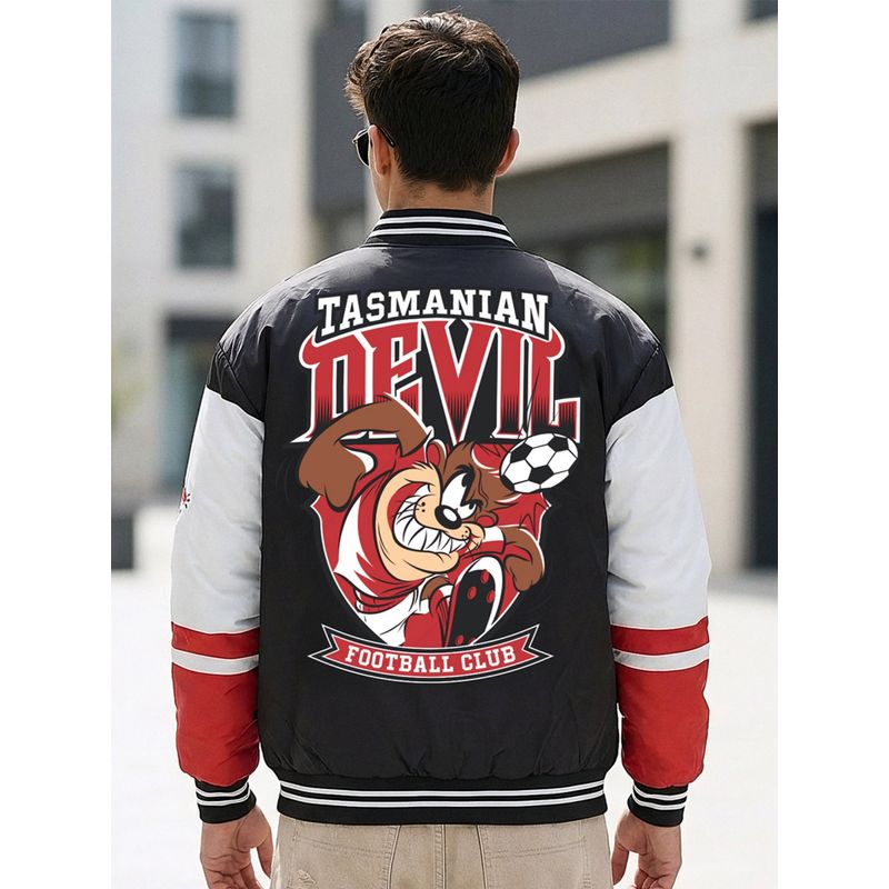 Bewakoof Men Black Nylon Graphic Bomber Jacket (M)