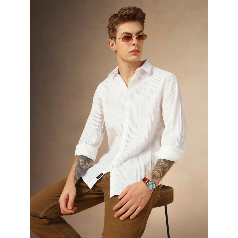 Dennis Lingo Men Relaxed Fit Polyester Full Sleeves Solid Textured Casual Shirt (42)