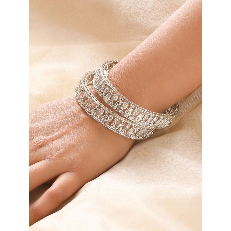 Aatmana Set of 2 Silver Plated Leaf Shaped Bangle (2.6)
