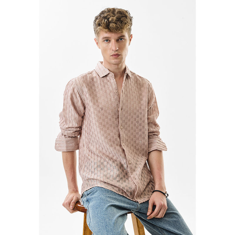 Snitch Slim Fit Stripes Pink Shirt (S)