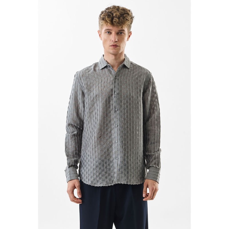 Snitch Slim Fit Stripes Grey Shirt (2XL)