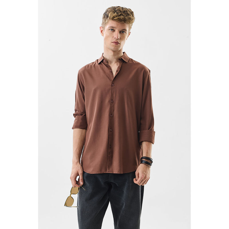 Snitch Slim Fit Viscose Brown Shirt (2XL)