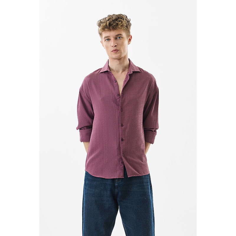 Snitch Regular Fit Self-Design Mauve Shirt (2XL)
