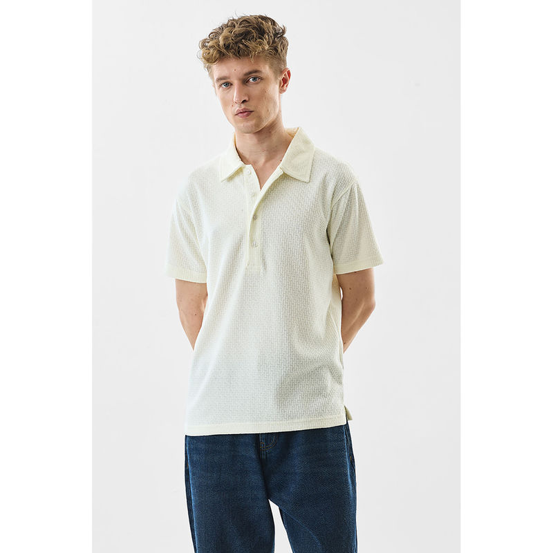 Snitch Slim Fit Flat Knit Light Yellow Polo T-Shirt (XS)