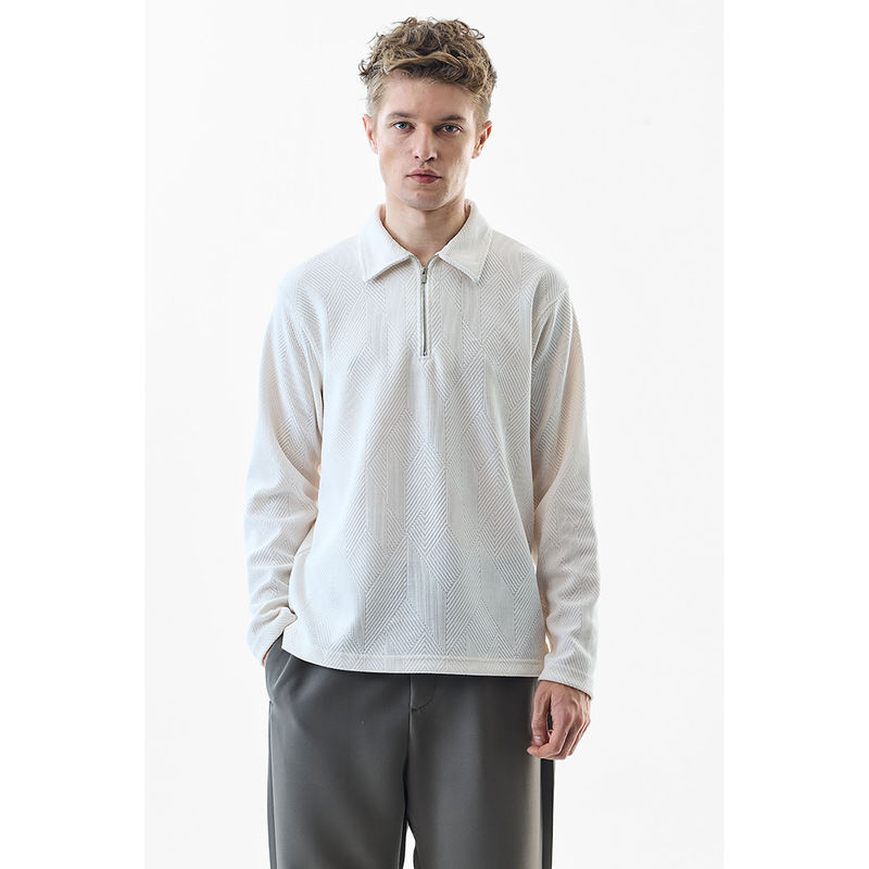 Snitch Regular Fit Textured White Polo T-Shirt (2XL)