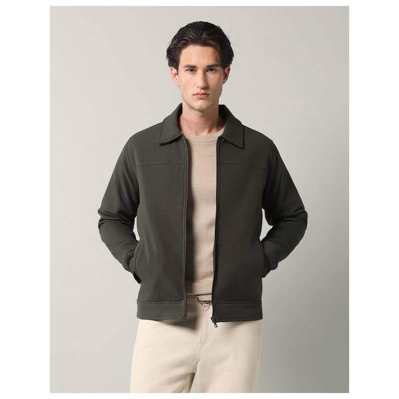AD By Arvind Olive Solid Regular Fit Reversible Jacket (L)