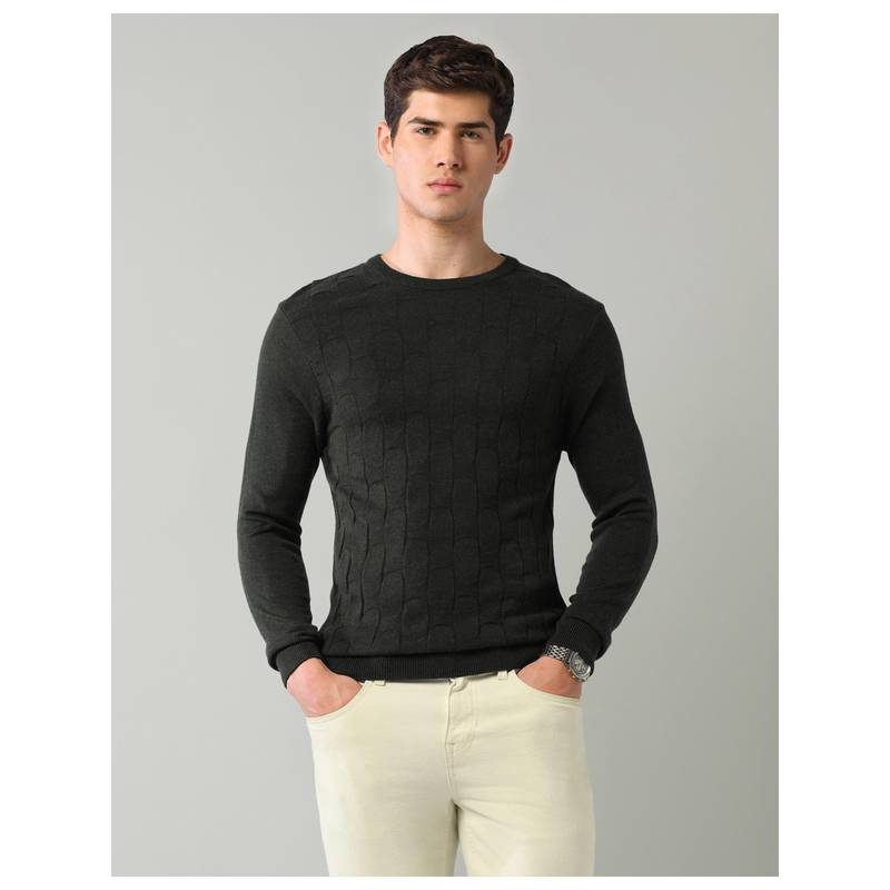 AD By Arvind Olive Men's Textured Regular Fit Sweater (S)
