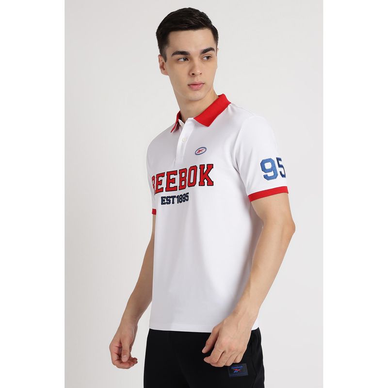 Reebok Men White Typography Polo T-Shirt (M)