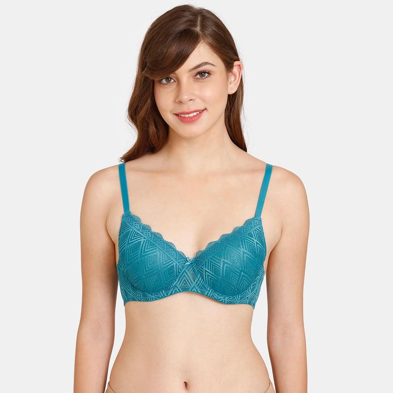 Zivame Rosaline Padded Wired 3-4th Coverage T-Shirt Bra - Harbor Blue (32D)