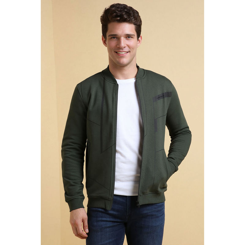 Allen Solly Men Green Stylized Neck Full Sleeves Casual Jacket (2XL)