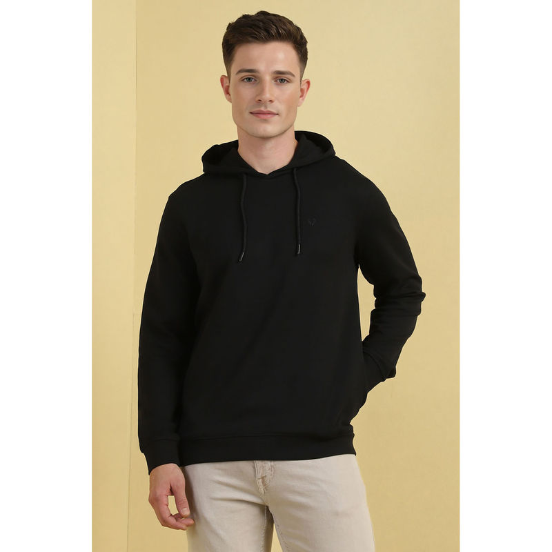 Allen Solly Men Black Hooded Neck Full Sleeves Casual Hoodie (M)