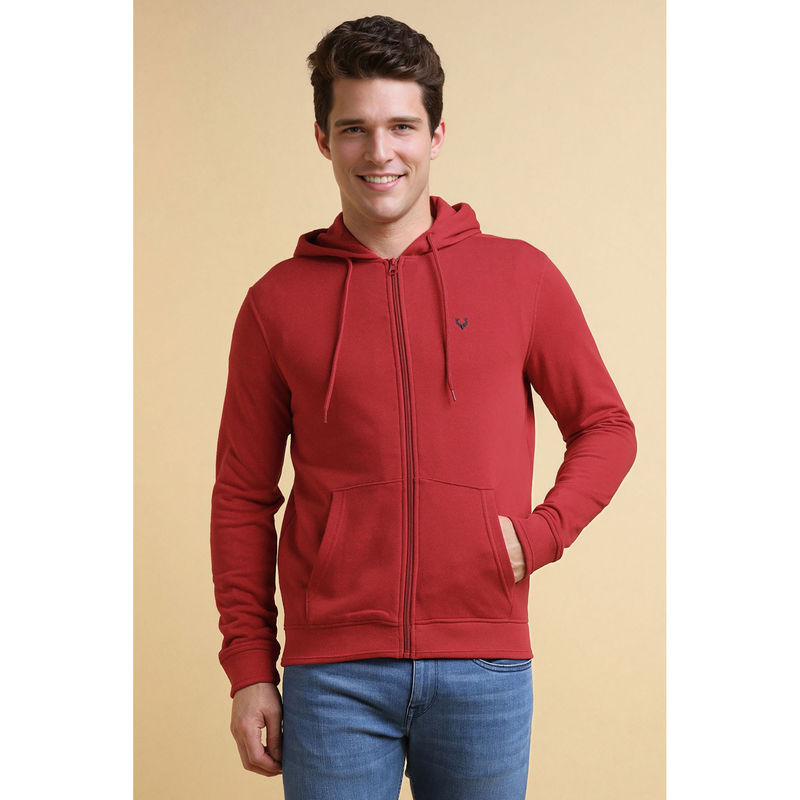 Allen Solly Men Red Hooded Neck Full Sleeves Casual Hoodie (S)