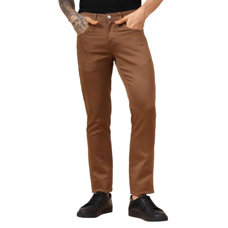 Cantabil Mens Brown Regular Fit Casual Trouser (30)