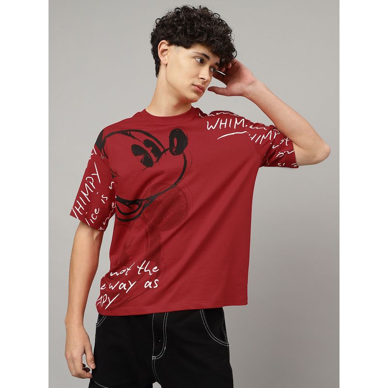 Free Authority Mickey & FRIENDS Printed Loose T-Shirt Red (XL)