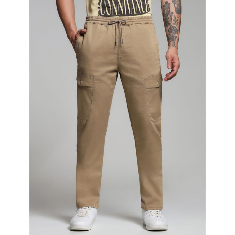 Jack & Jones Men Solid Beige Cargo Pant (XL)