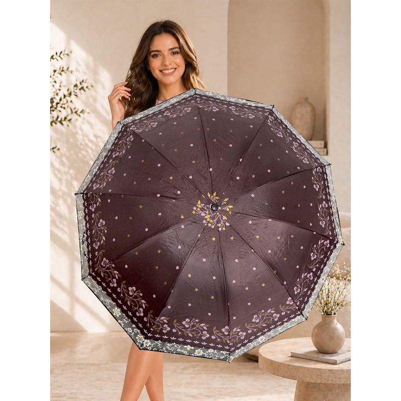 Buy FABINALIV Brown Floral Waterproof 3 Fold Compact Printed