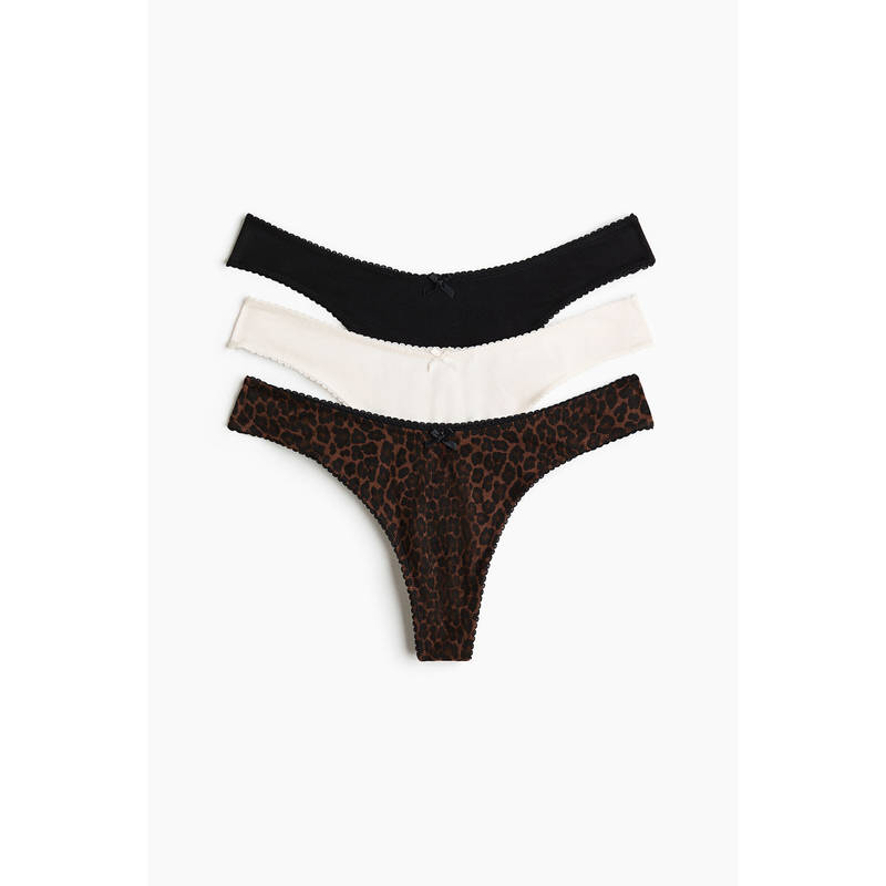 H&M Women Multi-Color 3-pack cotton thong briefs (XL)