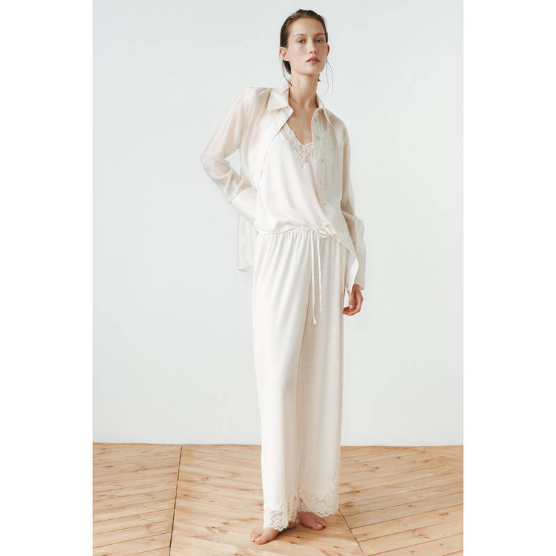 H&M Women White Lace-trimmed viscose-blend pyjama bottoms (XS)