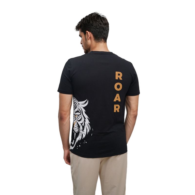 roar for good Classic Black Tiger Print Organic Cotton Crew Neck T-Shirt (M)