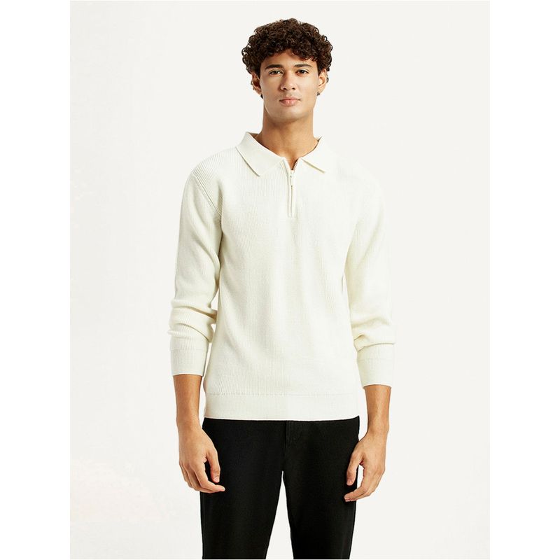 Levi's Men's Self Design Off-White Neck Sweater (L)