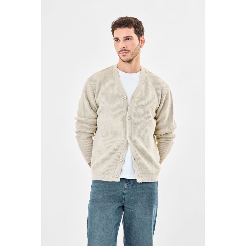 Snitch Beige Solid Full Sleeves Relaxed Casual Sweaters for Men (2XL)