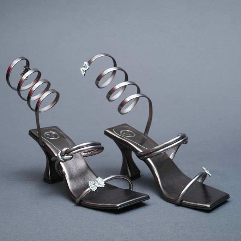 Sana K Luxurious Footwear Grey Open Toe Gun Metal Heels (EURO 35)