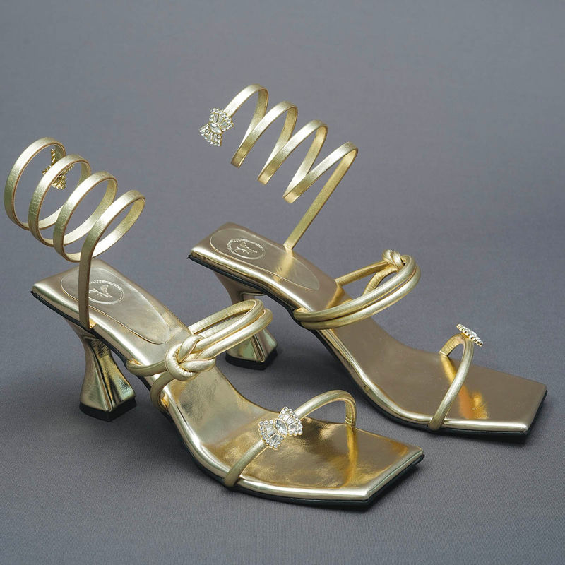 Sana K Luxurious Footwear Gold Gun Metal Gladiators Heels (EURO 35)