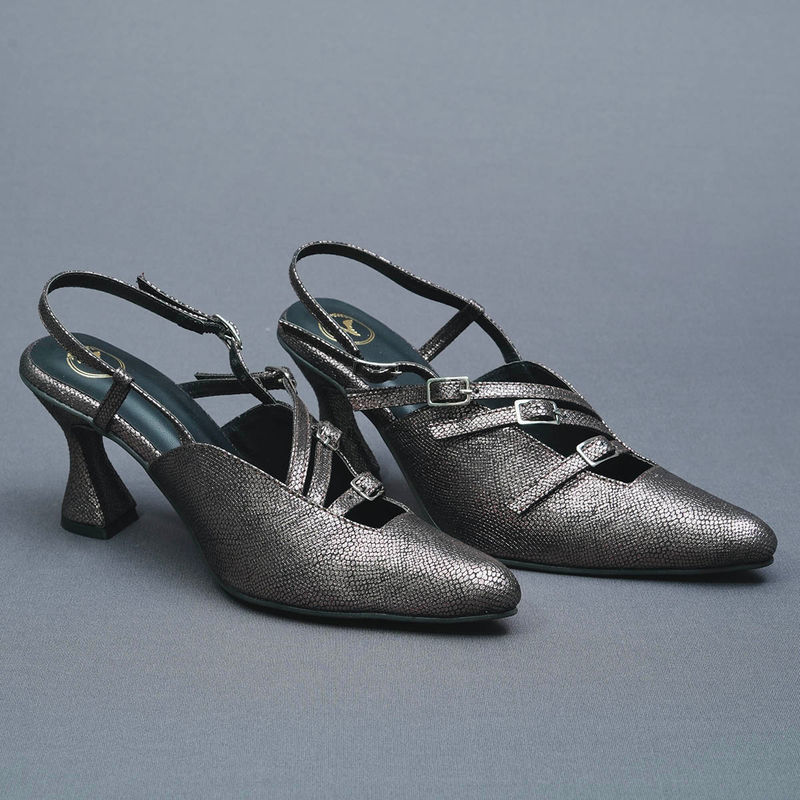 Sana K Luxurious Footwear Faux Leather Grey Perry Mules Heels (EURO 36)