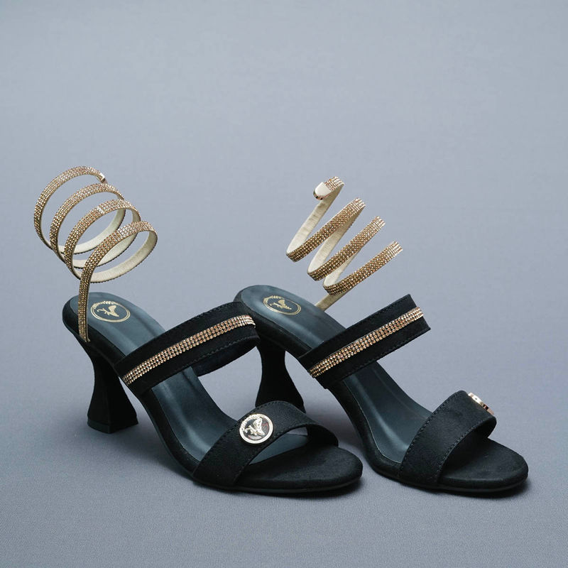 Sana K Luxurious Footwear Black- Champagne Gold Spring Gladiators Heels (EURO 36)