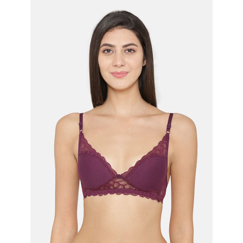 Abelino Purple Non-Wired Non Padded half coverage Lace Bra - Purple (40B)