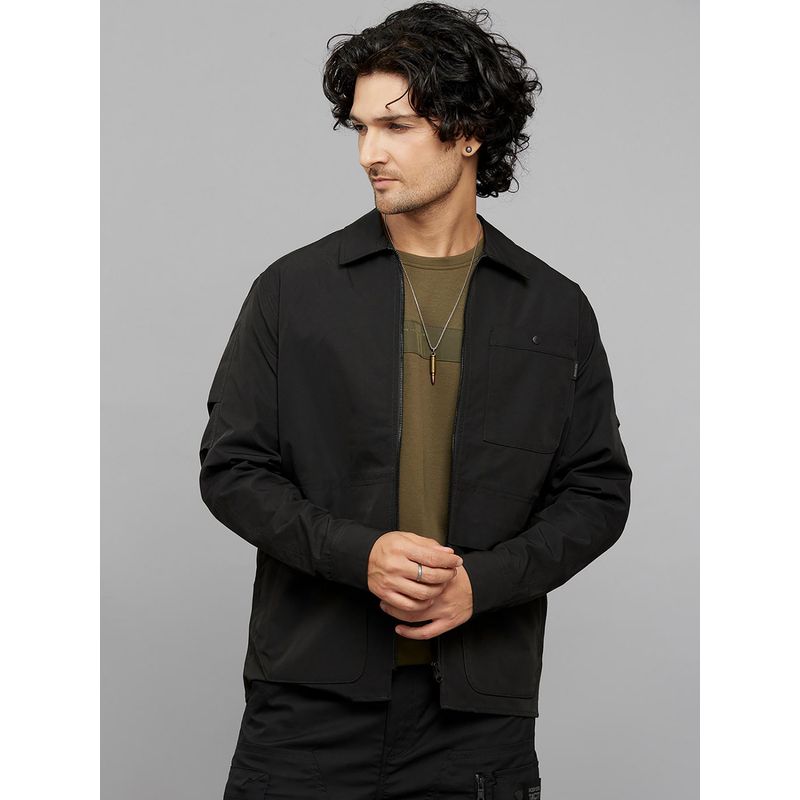 ROOKIES Men Black Full Sleeves Zipper Shacket (S)