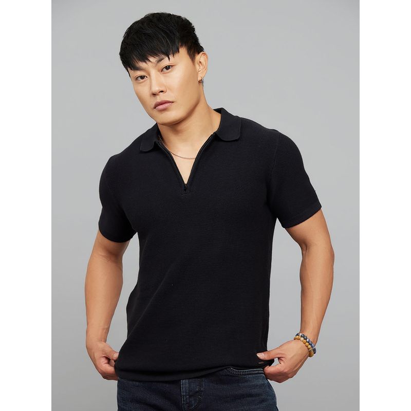 ROOKIES Black Half Sleeve Polo T-Shirt (M)