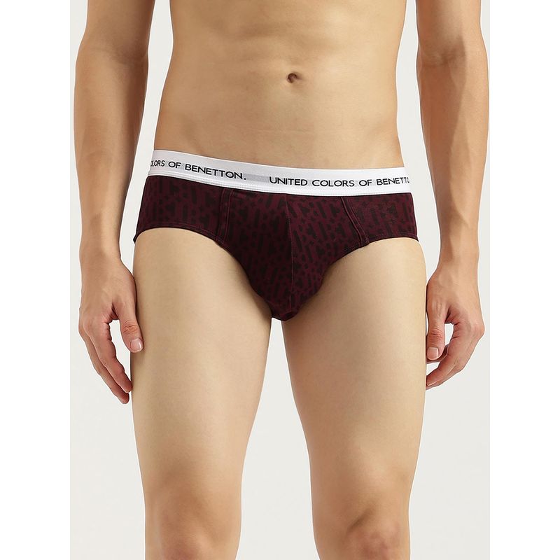 United Colors of Benetton Men's Maroon Typography Regular Fit Briefs (XL)