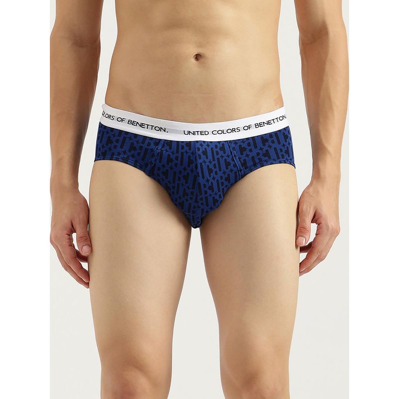 United Colors of Benetton Men's Blue Typography Regular Fit Briefs (XL)