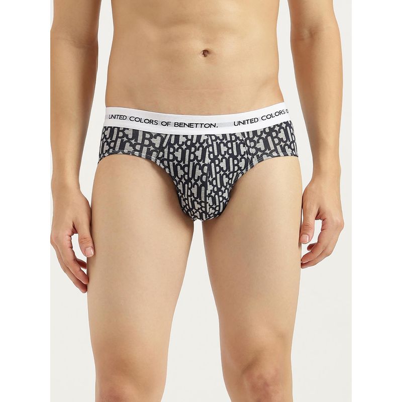 United Colors of Benetton Men's Grey Typography Regular Fit Briefs (XL)