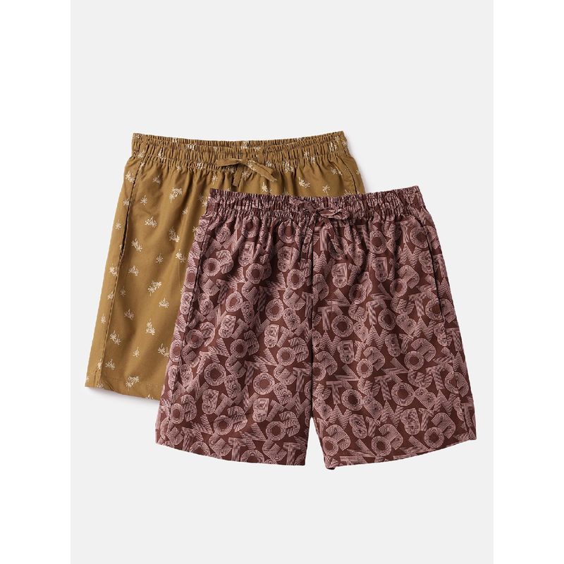 United Colors of Benetton Men's Brown Palm Tree Regular Fit Boxers (Pack Of 2) (M)