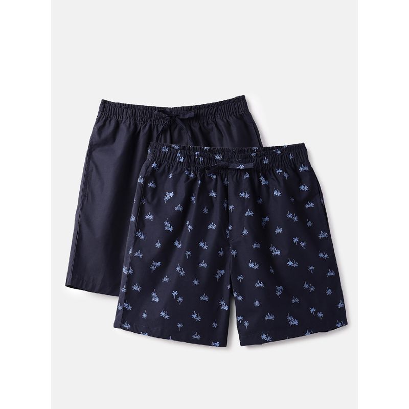 United Colors of Benetton Men's Black Solid and Palm Tree Regular Fit Boxers (Pack Of 2) (L)