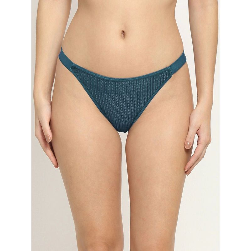 AOBA Women Teal-Green Self-Design Thongs Briefs (S)