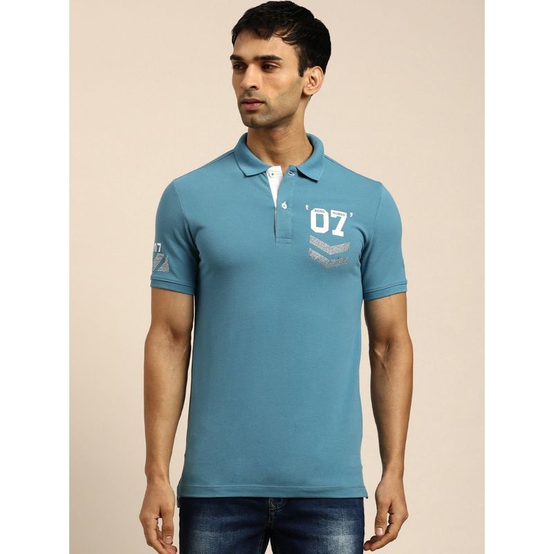 Being Human Men Printed Blue Polo T-Shirt (S)