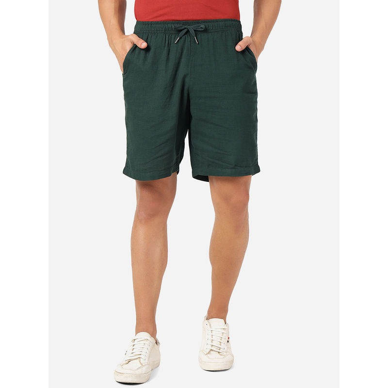 JadeBlue Mens 100% Cotton Solid Slim Fit Shorts Dark Green (39)