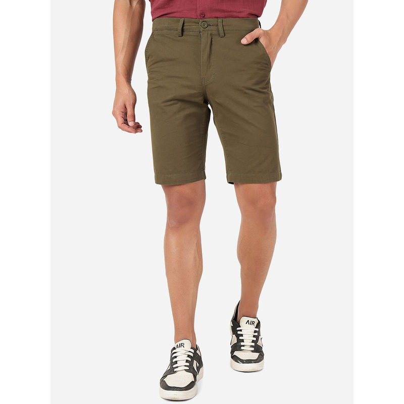 JadeBlue Mens 100% Cotton Solid Slim Fit Shorts Olive Green (39)
