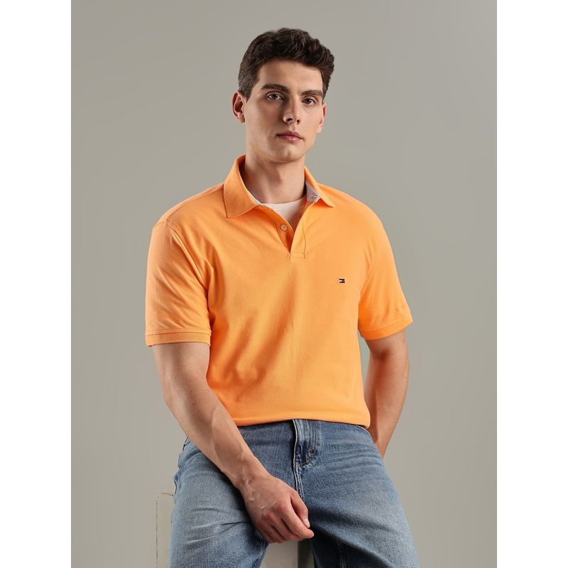 Tommy Hilfiger Orange Solid Regular Fit Cotton Polo T-Shirt (L)
