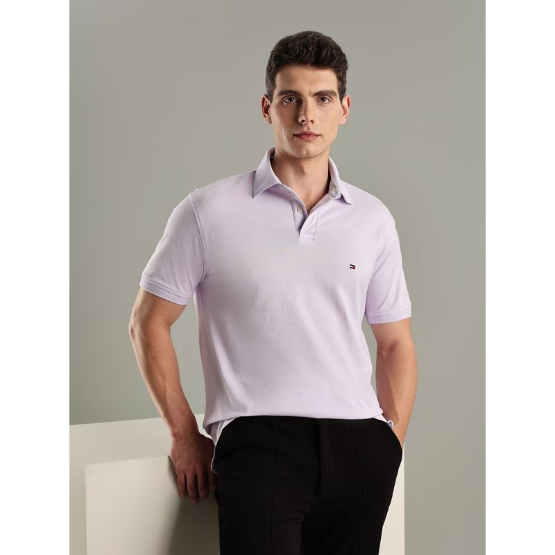 Tommy Hilfiger Lavender Solid Regular Fit Cotton Polo T-Shirt (M)