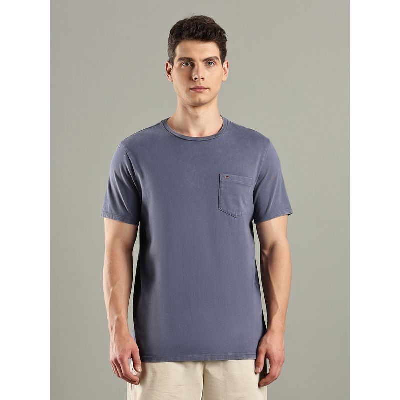 Tommy Hilfiger Blue Solid Regular Fit Cotton T-Shirt (XS)