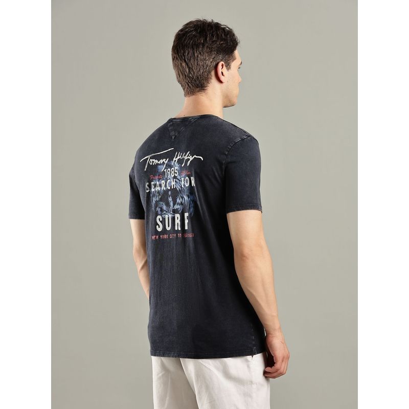 Tommy Hilfiger Navy Blue Graphic Regular Fit Cotton T-Shirt (M)