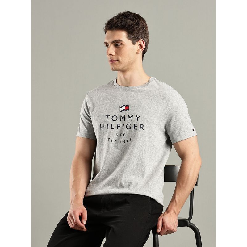 Tommy Hilfiger Grey Logo Regular Fit Cotton T-Shirt (2XL)