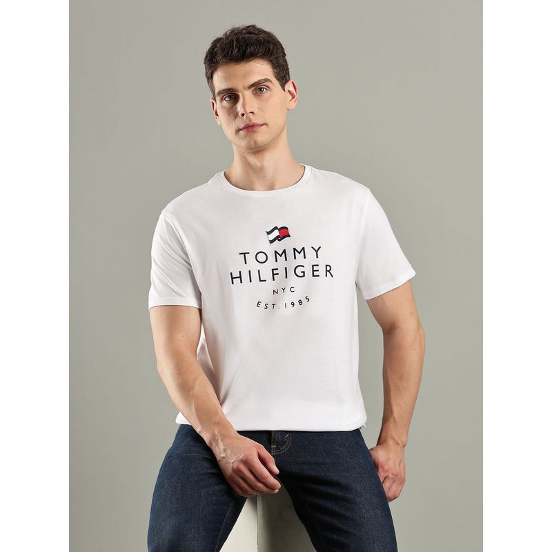 Tommy Hilfiger White Logo Regular Fit Cotton T-Shirt (XL)
