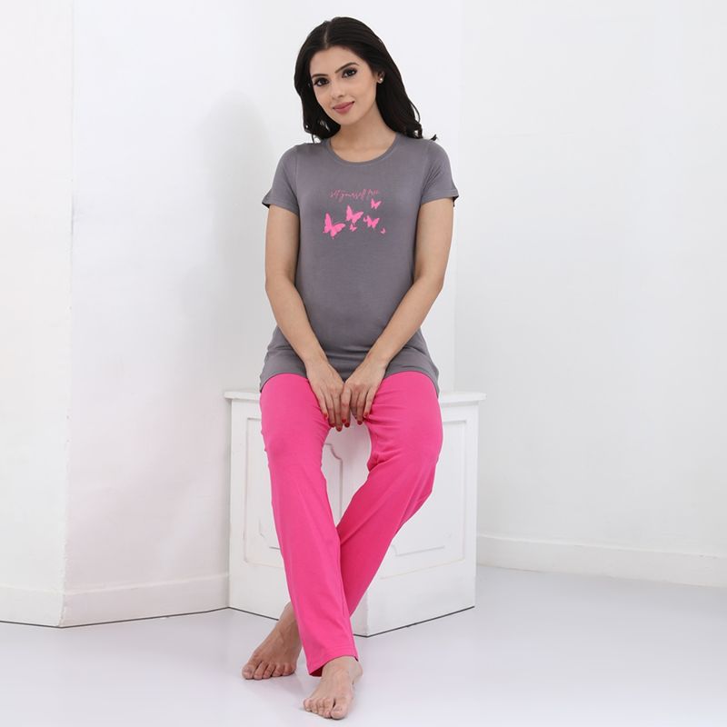 July Nightwear Women Knit Cotton Grey T-Shirt - Pyjama-PC1053 (M)