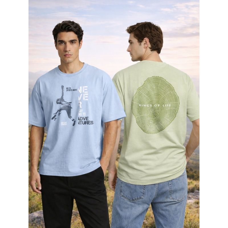 Nobero Cotton Men Oversized Graphic Printed T-Shirt (Pack of 2) (S)